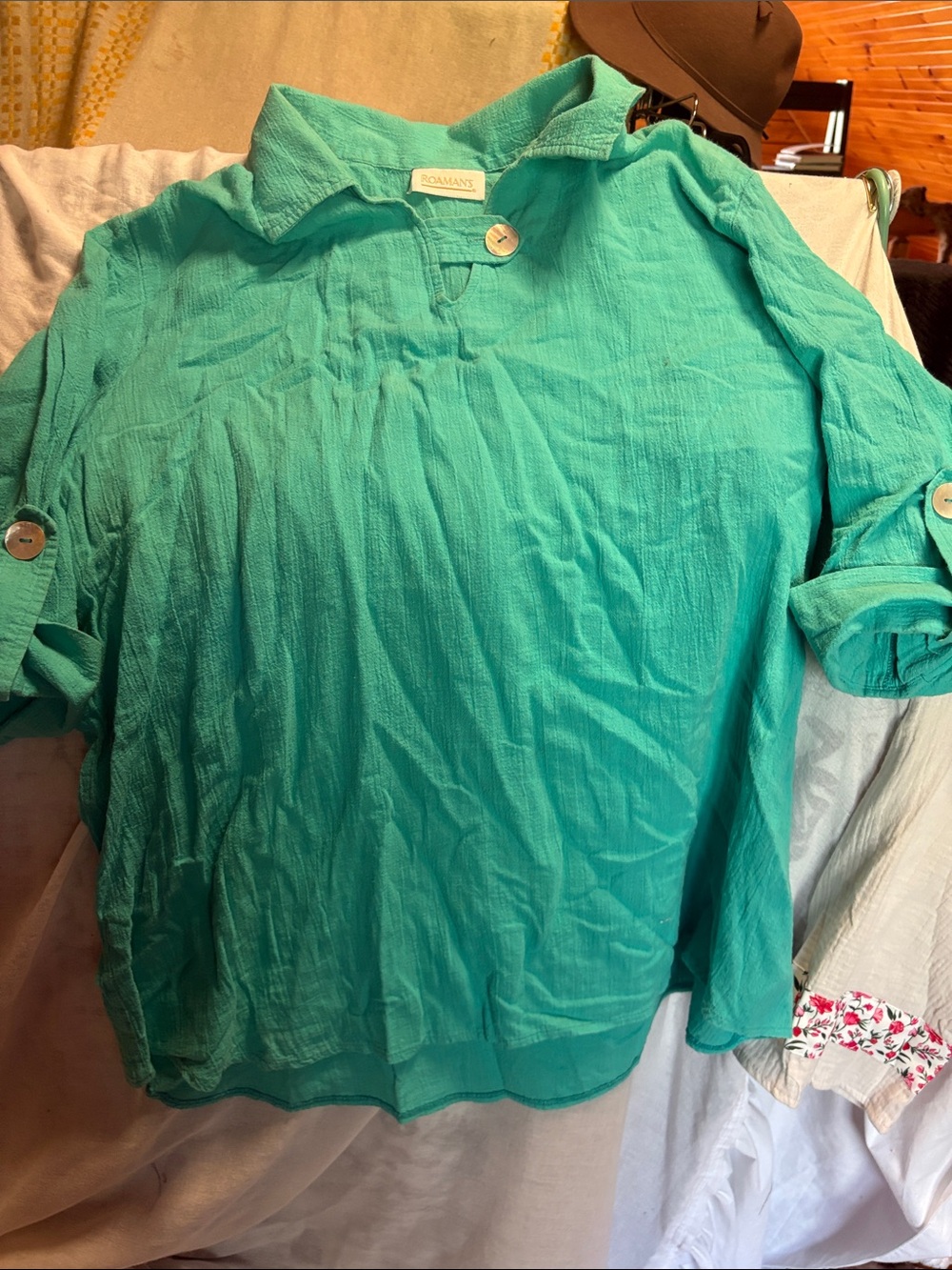 Roaman's Teal Button-Cuff Casual Shirt 27”PTP